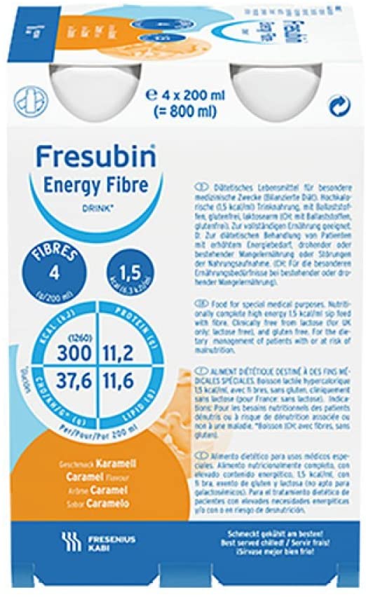 Fresenius Kabi FRESUBIN Energy Fibre Drink Caramel Water Bottle, 200 ML, 1er Pack (1 x 5.5 Kg X 4)