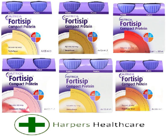 Fortisip Compact Protein Mix Case (6 x 4x125ml) - [1x Each Of Vanilla, Strawberry, Mocha, Berry, Banana & Peach/Mango]