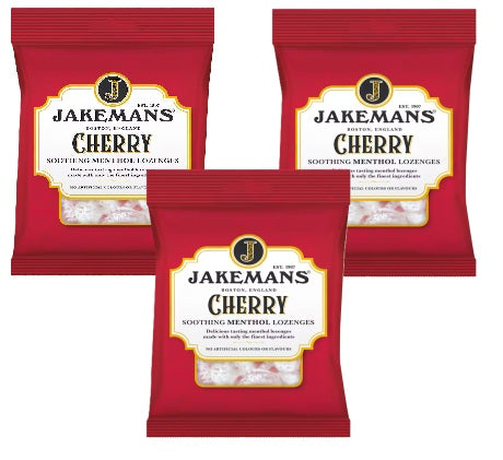 Jakemans Cherry Menthol Lozenges Throat/Chest Sweets (160g Bag) - [3 Bags]