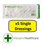 Mepore Ultra Absorbent Shower Proof Adhesive Dressings (5 Single Dressings) - [Choose Your Size]