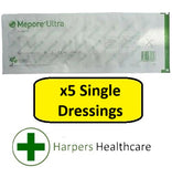 Mepore Ultra Absorbent Shower Proof Adhesive Dressings (5 Single Dressings) - [Choose Your Size]