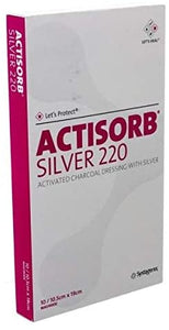 Actisorb Silver 220 Activated Charcoal Dressings 19cm x 10.5cm x10 Ulcers Diabetic