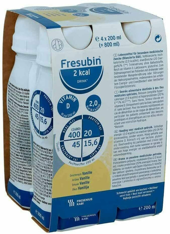 24 x Fresubin 2KCal Drink 2kcal/ml Vanilla Flavour 200ml (6 x 4 x 200ml) - NEW