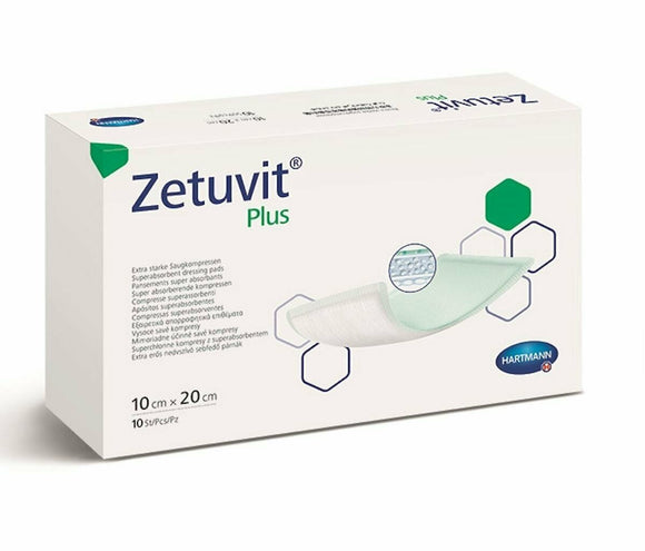 2 x Zetuvit Plus sterile Dressing pad 10cm x 20cm (2 Packs of 10)