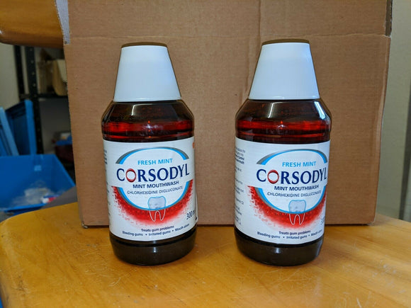 2 x 300ml Corsodyl Mouthwash Mint Flavour (0.2% Chlorhexidine) Gums/Ulcers
