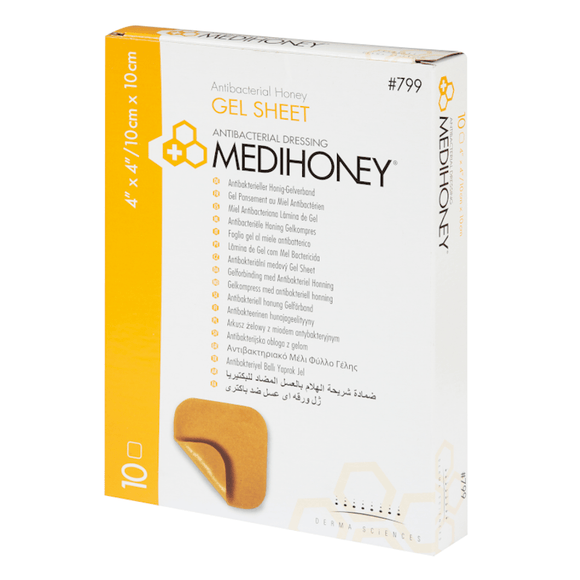 10 x Medihoney Gel Sheet Antibacterial Manuka Honey Wound Dressing 10cm x 10cm