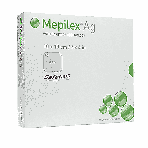 5 x Mepilex AG Foam Dressings with Silver 10cm x 10cm (Box of 5 dressings)