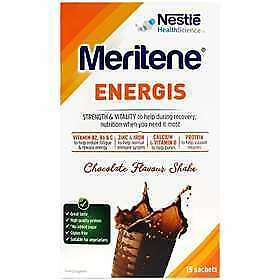 Meritene Energis Chocolate Shake - 15 sachets of 30g - New Stock - Free P&P