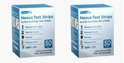 2 x GlucoRx Nexus Test Strips Monitoring Blood Glucose - 2 packs of 50