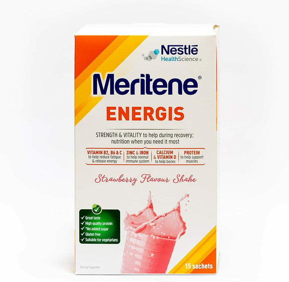 Meritene Energis Strawberry Shake - 15 sachets of 30g - New Stock - Free P&P