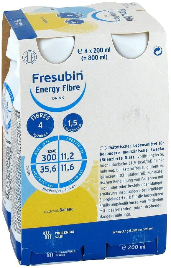 Fresenius Kabi FRESUBIN Energy Fibre Drink Banana Water Bottle, 200 ML, 1er Pack (1 x 2.75 kg x 4)