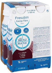 Fresenius Kabi Fresubin energy fibre drink, cherry drinking bottle, 4x 200 ml, pack of 1 (1x 2.75&nbsp;kg)