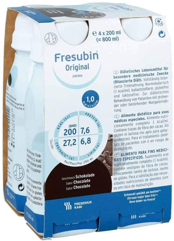 Fresenius Kabi FRESUBIN Original Drink Chocolate Drinks Flask 200 ml Pack of 1 x 2.75 kg x 4)