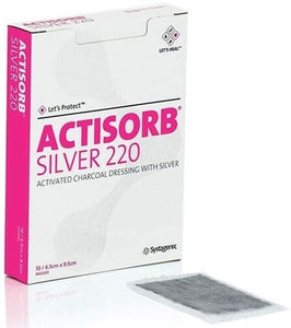 Actisorb Silver 220 Activated Charcoal Dressings 10.5 x 10.5cm x10 Ulcers Diabetic