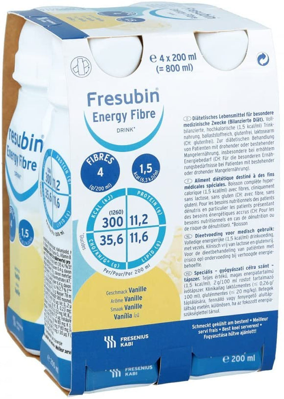 Fresenius Kabi FRESUBIN Energy Fibre Drink Vanilla Water Bottle, 200 ML, 1er Pack (1 x 2.75 kg x 4)