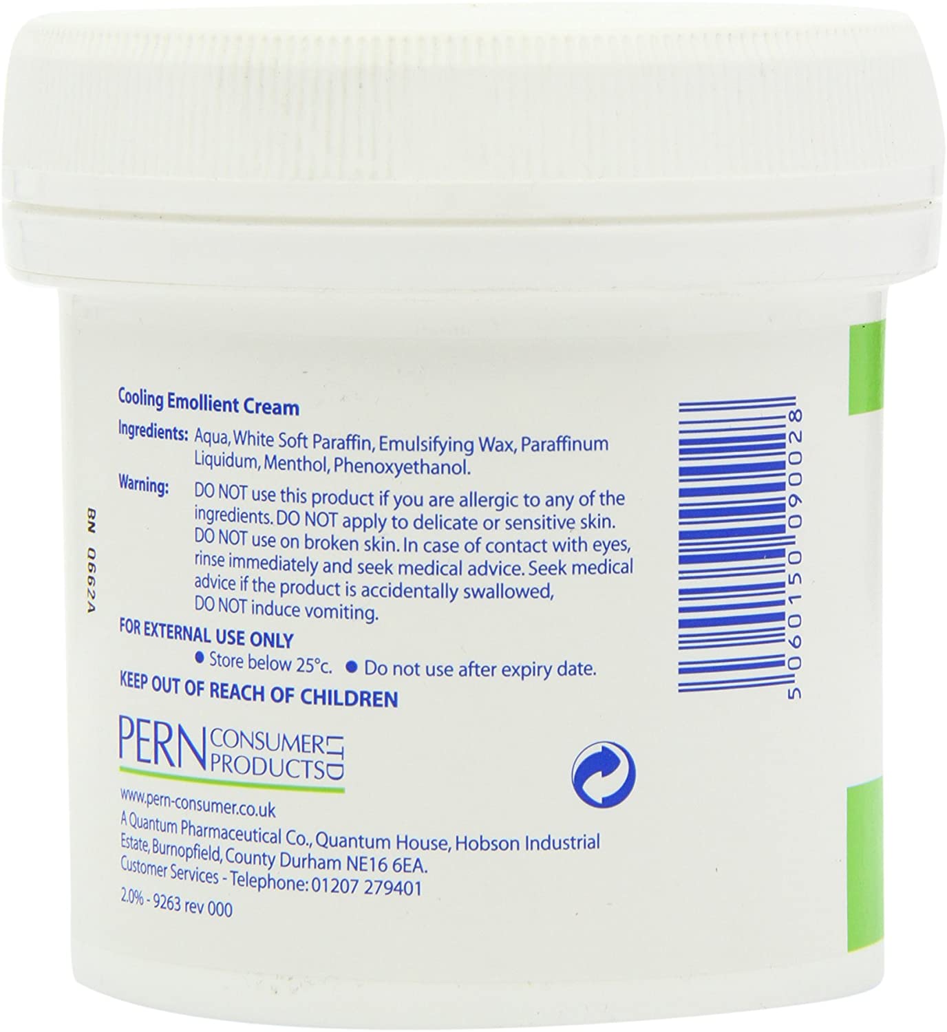 Dermacool 2 Menthol in Aqueous Cream 500g Harpers Healthcare