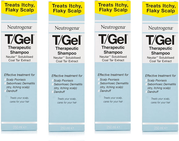 4 x 250mL Neutrogena T/Gel Therapeutic Shampoo TREATS ITCH FLAKY SCALP